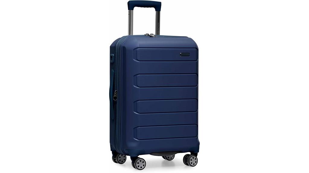 compact navy spinner luggage
