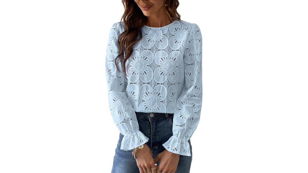 women s eyelet long sleeve tops