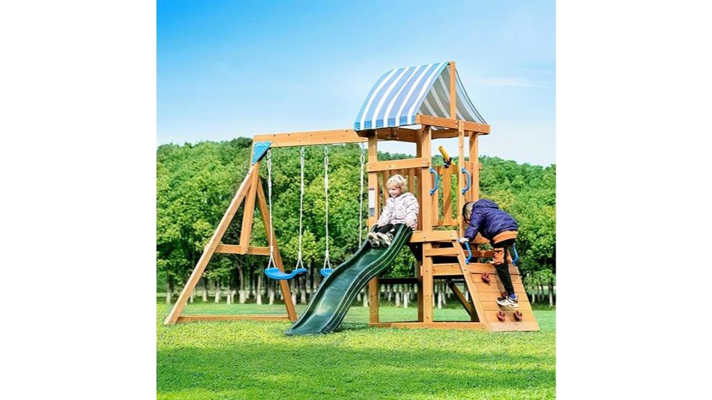 wooden kids playset with slides